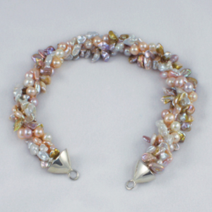 White, Peach and Taupe Twisted Pearls
