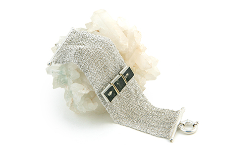 Sterling Silver Mesh Bracelet with Pyrite and Slate