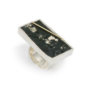 Pyrite and Slate Ring - Rectangular