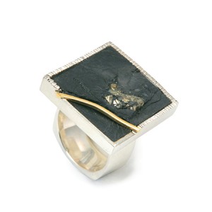 Pyrite and Slate Ring - Square