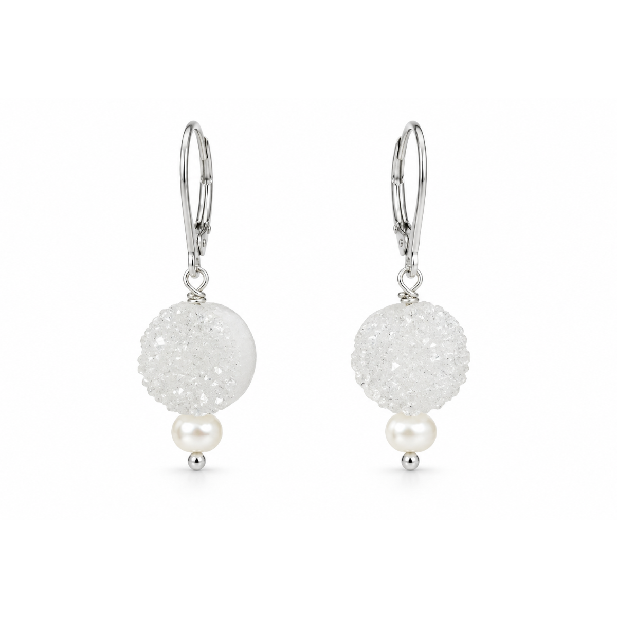 Luminous Drusy Pearl Drop Earrings